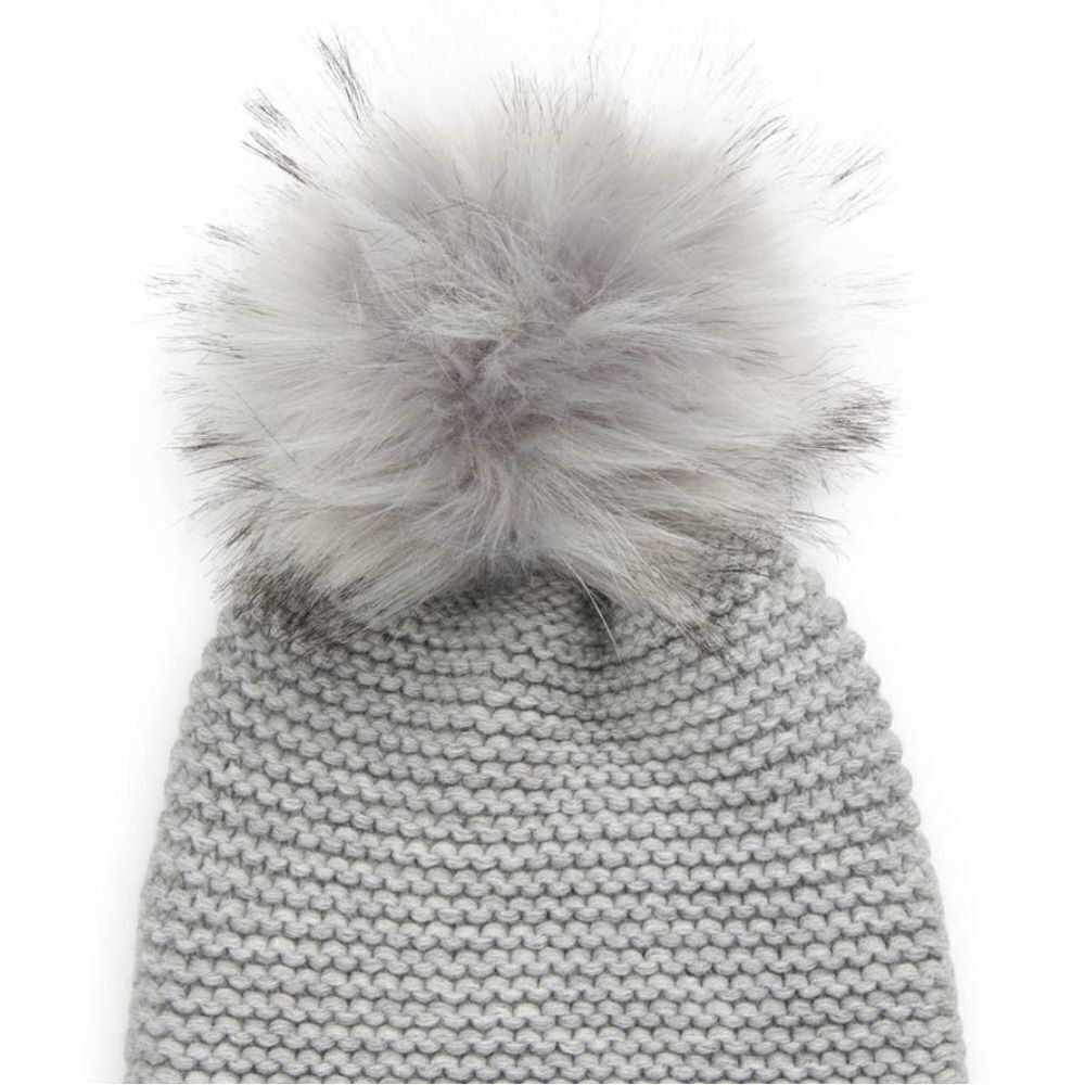Kyi Kyi Women’s Wool Blend Knit Beanie With Faux Fur Pom Gray Nwt — image 6 of 8